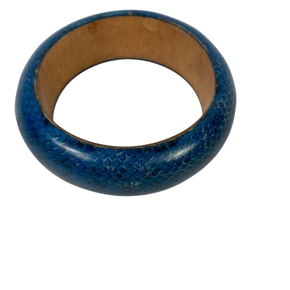 Blue Wood Bangle 3” diameter boho accessory - Picture 2 of 4